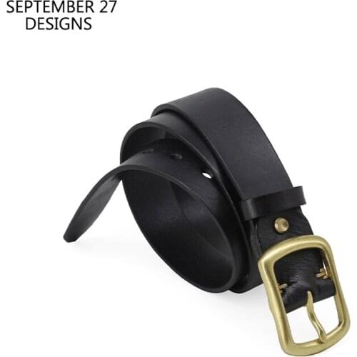 Male Belts Genuine Leather Luxury Handmade Young Vintage Casual Brass Copper Pin Buckle Belt For Original Cowhide