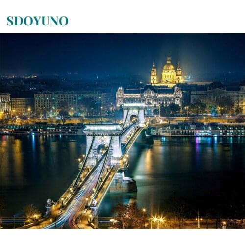 SDOYUNO Frameless Painting By Numbers DIY 60X75cm Night city Landscape On Canvas Paint By Number Canvas Painting Kits Home Decor