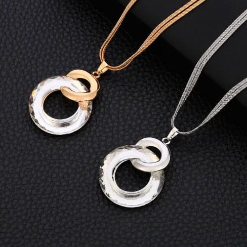 New Clear Crystal Circles Pendant Necklace Gold Chains Elegant Round Pendant Sweater Long Necklace Fashion Jewelry Party Gifts