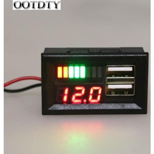 OOTDTY LED Digital Display Voltmeter Mini Voltage Meter Volt Tester Panel For DC 12V Cars Motorcycles Vehicles USB 5V2A output