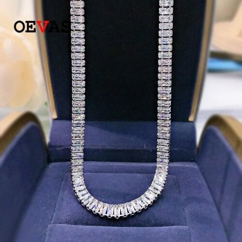 OEVAS 100% 925 Sterling Silver Square Full High Carbon Diamond Pendant Necklace For Women Sparkling Wedding Party Fine Jewelry