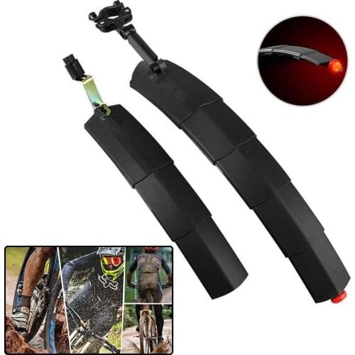 2PCS Mountain Bike Fenders Front&Rear foldable Adjustable Bike Splash Guard With taillight for Cycling Bicycle Accessories