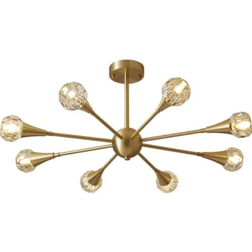 Postmodern Real Brass Chandelier Light For Living Room Luxury Bedroom Study G9 Crystal Lamp Nordic Indoor Decor Lighting Fixture