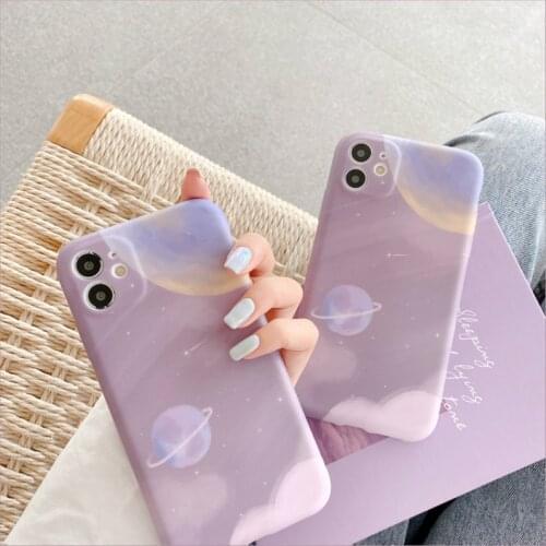 GIMFUN Luxury Purple Starry Sky Phone Case for iPhone 11 11pro X Xr Xs Max SE 2020 7 8plus Frosted Cute Planet Soft TPU Cover