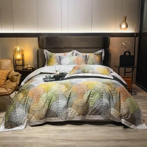 Luxury Cotton Sateen Bedding Set King Size Bohemian Quilt Covers Colorful Geometric Pattern Duvet Cover Shams Full/Queen Bed Set