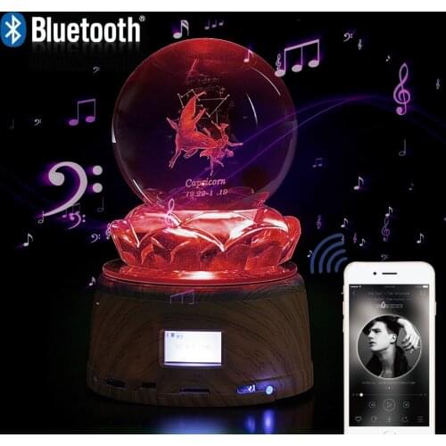 Personalized Crystal Photo LED Night Light Wood Rotating Base MP3 Music Swivel Display Bluetooth RGB Lamp Remote Control Gifts