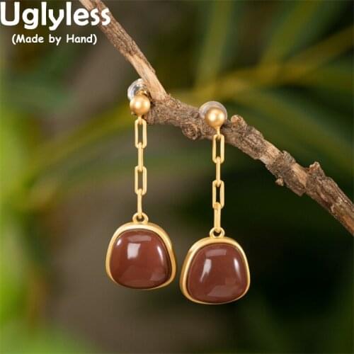 Uglyless Simple Geometric Trapezoid Earrings Pendants for Women Gold 925 Silver Brincos Bijoux Natural Jade Agate Jewelry Sets