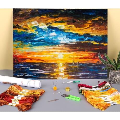 Calm Water Printed Water-Soluble Canvas 11CT Cross Stitch Embroidery Complete Kit DMC Threads Painting Handiwork Jewelry