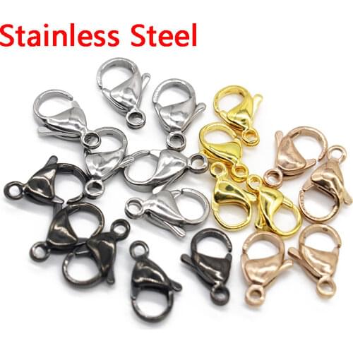 20pcs/lot Stainless Steel Lobster Clasps Size 9mm 12mm 13mm 15mm Lobster Clasps Fit Necklace Bracelets Jewelry Marking Findings