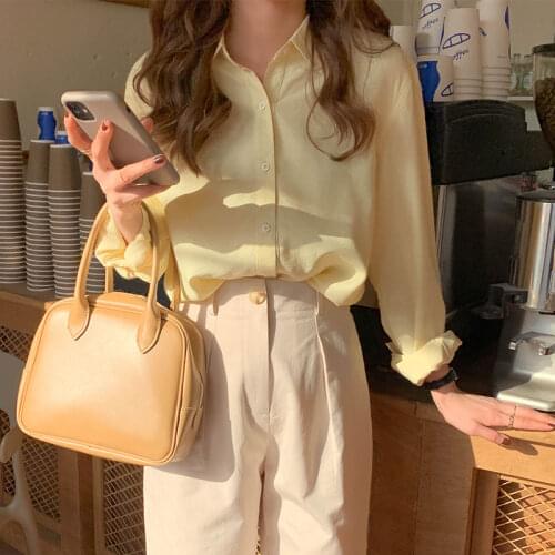 Sotton Early Spring All Match Loose Turn Down Collar Basic Solid Fresh College Wind Women Female Shirts
