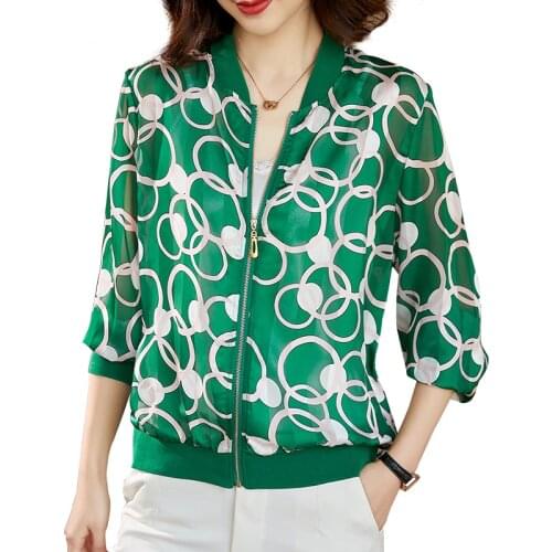 Women Chic Fashion Casual Baseball Jacket Thin Sunscreen Coat Summer New Print Outerwear Female Spring Loose Short Outwear