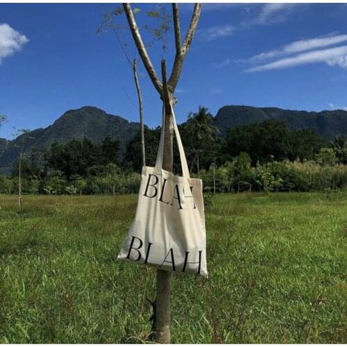 Women Cotton Cloth Tote Bags Canvas Shoulder Shopper Bag Reusable Shopping Bag for Student BLAH Letters Handbag Bookbag 2021 New