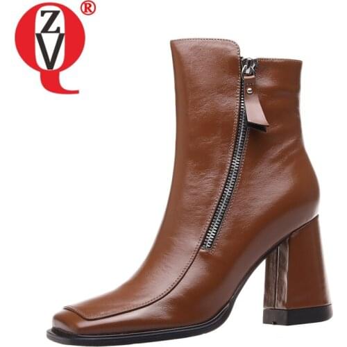 ZVQ Women winter New Style Leisure short boots Genuine Leather Double side zipper Square Toe office lady Concise Comfortable
