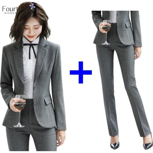 2020 Spring Formal Pant Suits for Women Office Lady Uniform Business Work Blazer Set Professional Pantsuits Female Plus Size 4XL