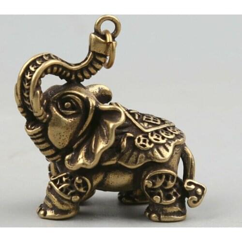 1.6"Collect Curio Chinese Bronze Animal Auspicious Elephant Small Statue Pendant
