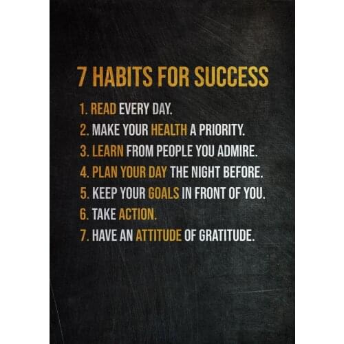 7 Habits For Success Inspirational Wall Art Motivation Entrepreneur Quotes Canvas Painting Print Picture Poster Inspiring Office