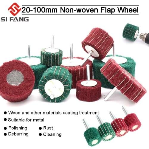 20mm-100mm Non-woven Flap Sanding Wheel Fiber Abrasive Scouring Pad Polishing Grinding Wheel For Metal Cleaning 6mm Shank