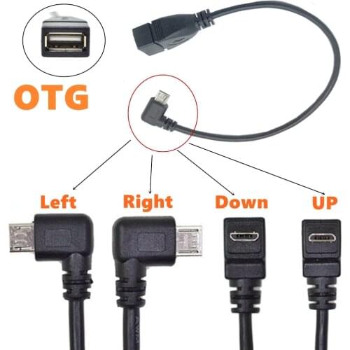 25cm USB2.0 A Female to Micro USB 5Pin Male 90° angle adapter OTG Cable