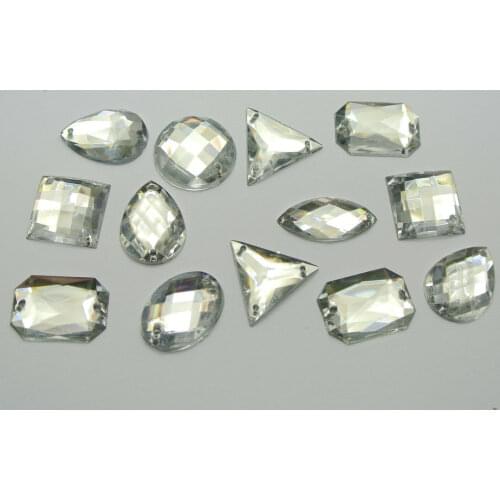 100 Clear Color Flatback Acrylic Sewing Rhinestone Assorted Shape Sew on beads
