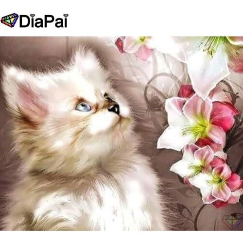 DIAPAI Diamond Painting "Animal cat flower" DIY 5D Diamond Embroidery Sale Full Set Rhinestone Cross Stitch Home A25462