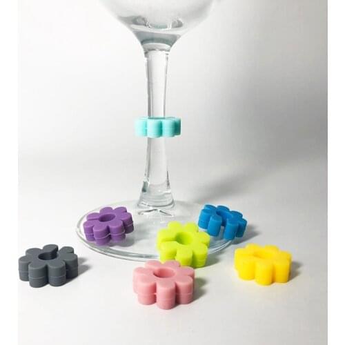For Bar Party Wine Labels Glasses Drinking Tag Set Silicone Mark 8pcs Flower Silicone Goblet Tag Glass Markers