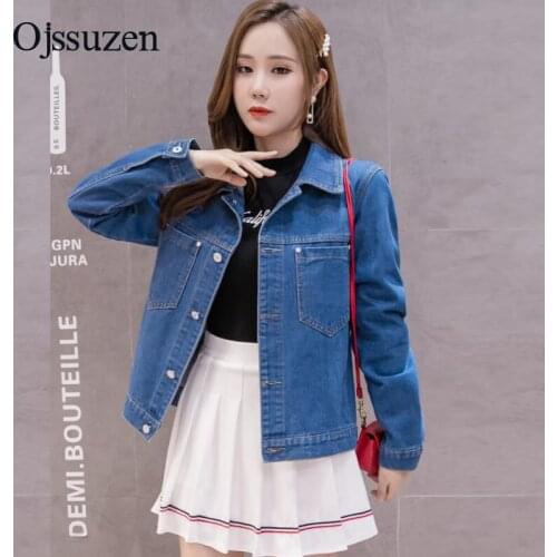 Denim Jacket Women Blue Short Spring Autumn Female Coat Black Womens Outerwear With Pocket All Match Womans Basic Jacket