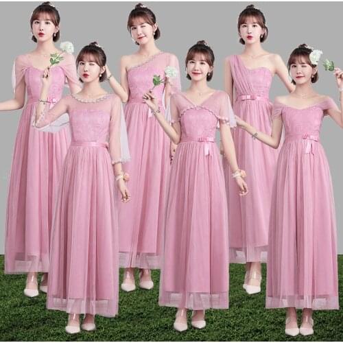 6 styles Elegant Tulle Wedding Guest Party Prom Long Pink violet Purple Bridesmaids Dresses
