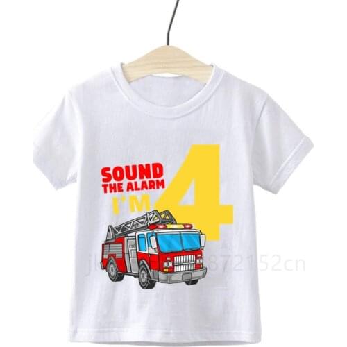 Boys Fireman Birthday Party T-shirt Fire Truck Shirt Boys Train Tees Toddler Baby Boy Construction Truck Shirts