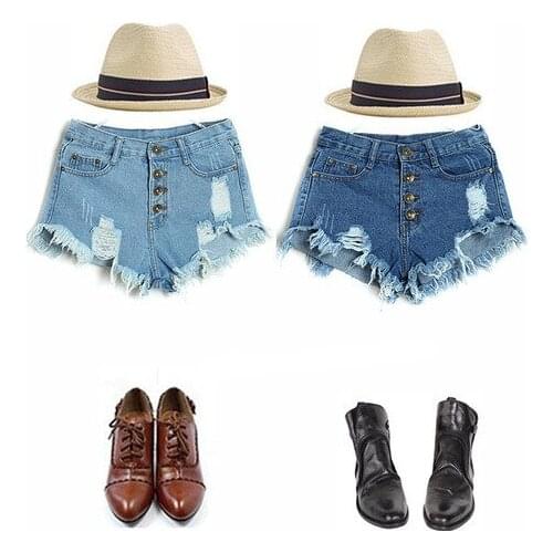 Shredded Tassels Washed with Ultra-short High Waist Buckles and Worn Denim Shorts