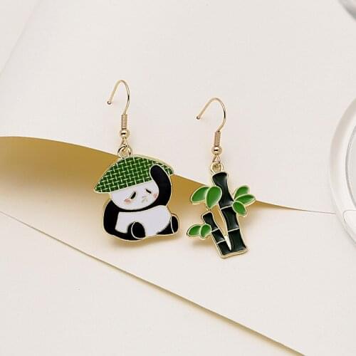 Cute Cartoon Panda Bamboo Earrings for Women Girls Chinese Style Animal Dangle Drop Earring Metal Fashion Jewelry Wholesale Gift