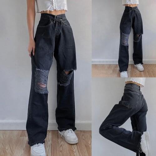 Fashionable high waist and burrow, burrow casual jeans, womens new chic Hong Kong flavor in spring and summer, SAGACE 2021
