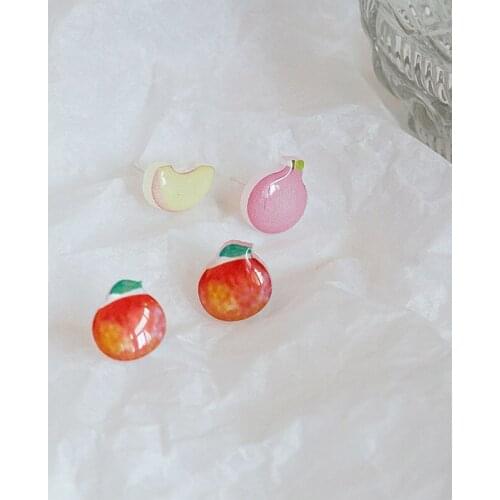 Fashion Mini Apple Peach Shaped Earrings for Women girls Cute Small Fruit Acrylic Stud Ear Jewelry Party Gifts