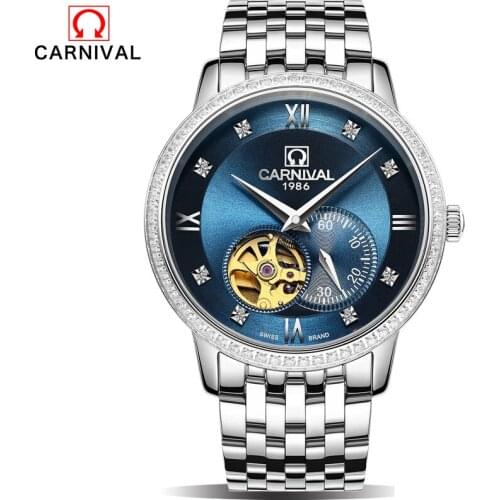 CARNIVAL 2017 gold watches Men luxury top brand stainless steel fashion skeleton automatic mechanical watches relogio masculino