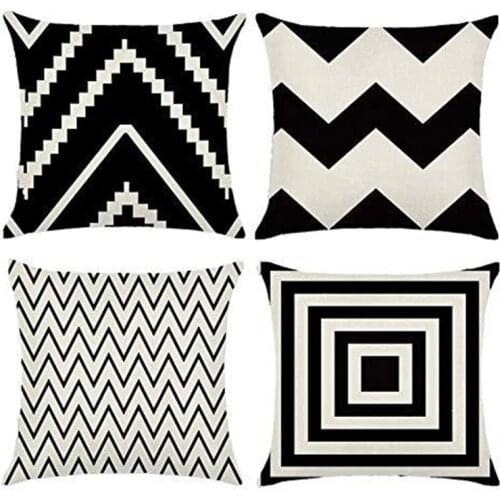 New simple pillowcase by black and white geometric wave linen cushion cover pillowcase