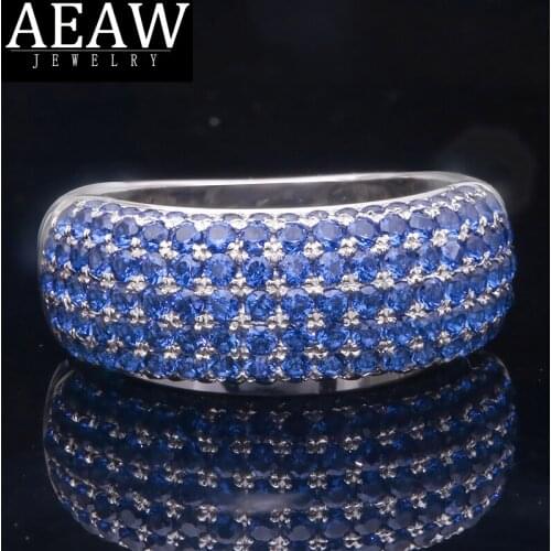 AEAW 1.8ctw Round Cut Blue Stone Engagement Wedding Band Rings Solid Real 18k White Gold Fine Jewelry High Polising
