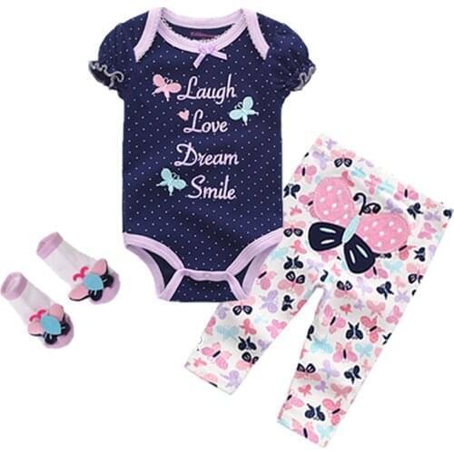 3Pcs Baby Boys Gift Collection,baby Clothing Baby Girl Rompers Bodysuits Pants Socks Set, 6-12 Month