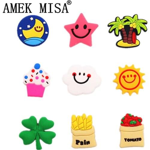 Single Sale 1pcs Star/Moon/Sun/Clover PVC Shoe Charms Decoration Hawaiian Style Shoe Accessories for croc jibz Kids Party X-mas
