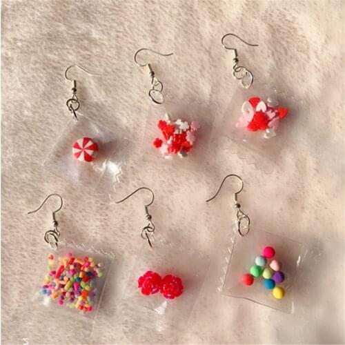 1 pair Cute Candy with flower New design stylish drop earrings for women girls elegant Adorable Funny fashion jewelry Earrings