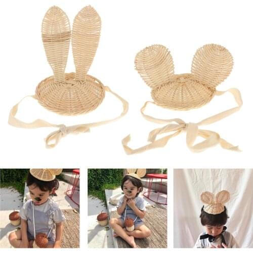 Cute Spring Summer Kids Boy Girl Cartoon Hats Beach Holiday Lace Up Rattan Plaited Children Baby Outdoor Decoration Hat Cap