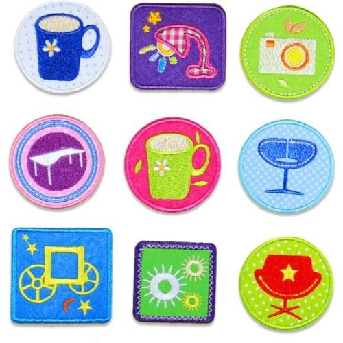 Cute Cup Camera Sun Iron On Patches Sewing Embroidered Applique for Jacket Clothes Stickers Badge DIY Apparel Accessories