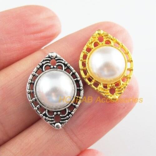20 New Eyes Charms Tibetan Silver Tone & Gold Color Retro Flower White Acrylic Connectors 14.5x20mm