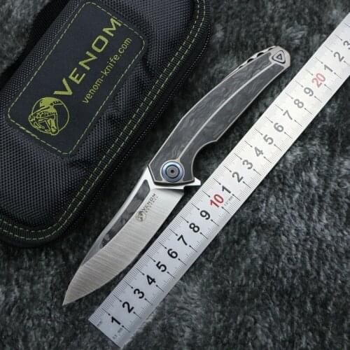 VENOM Kestrel M390 Blade Titanium CF Flipper Folding Knife Outdoor Camping Hunting Survival Pocket Kitchen Fruit Knives EDC Tool
