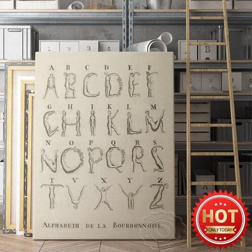 Naked Women Alphabet Vintage Poster 26Letter Poster, Educational Learn ABC Canvas Painting, Fashion Gift Wall Art Print Room Dec