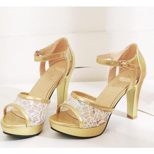 YMECHIC 2019 Summer Bride Wedding Party Shoes Gold Silver Red High Heels Peep Toe Sandals Women Lace Bling Platform Lady Sandal