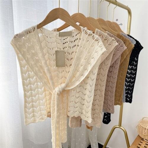 Women Solid Color Knitted Fake Collars Shawl Female Shirt Detachable Collar Vintage Sleeves False Collar Decorative Small Cape