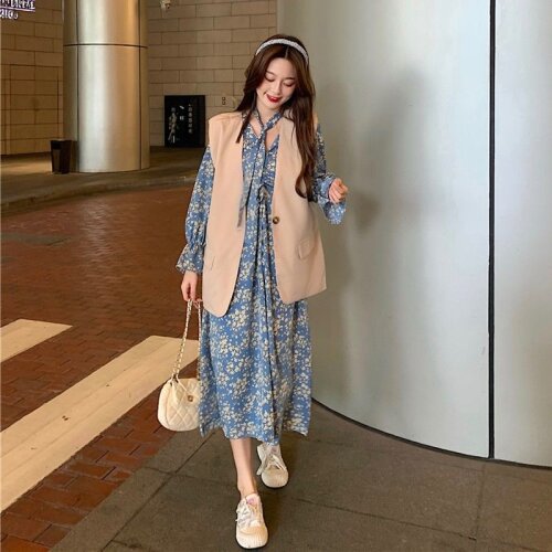 Women Dresses Autumn Drawstring V-neck Long-Sleeve Dress Womens Skirt Vestido De Mujer