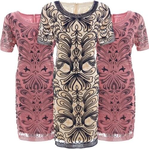 Beauty-Emily Elegant O Neck Hollow Mother of Bride Dress Short Sleeve Women Dress Embroidery Appliques Formal Party Dress 2020