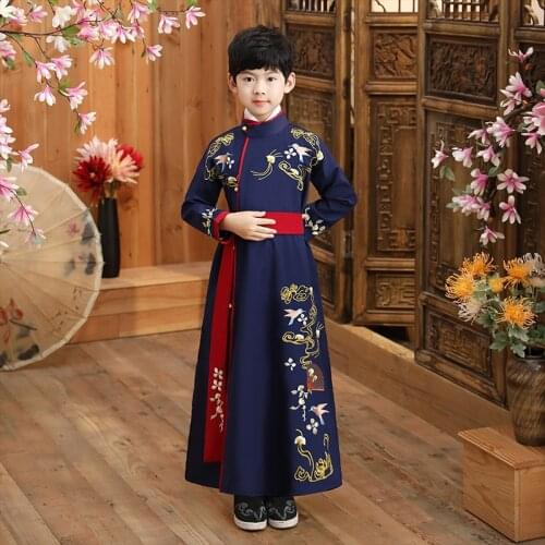 Winter Quilted Kids New Year Clothes Ancient Bookboy Student Dress Boy Party Perform Photography Robe Baby Traditional Costume