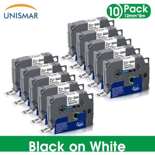 10PK TZe-231 Compatible for Brother P-touch Printer Label Tape TZe231 Tz-231 12mm Black on White TZ TZe 231 Laminated Ribbons