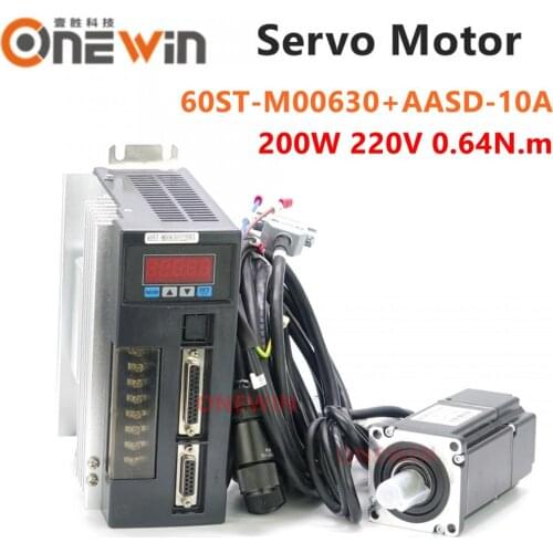 200W AC servo motor kit 60ST-M00630+AASD-10A driver diameter 60mm 220V 0.64NM 3000rpm